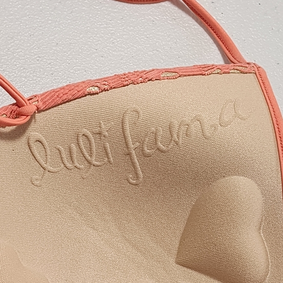 Luli Fama Guauanco Mamey Bandeau Coral Push-Up Halter Bikini Top Size Large - Picture 10 of 10